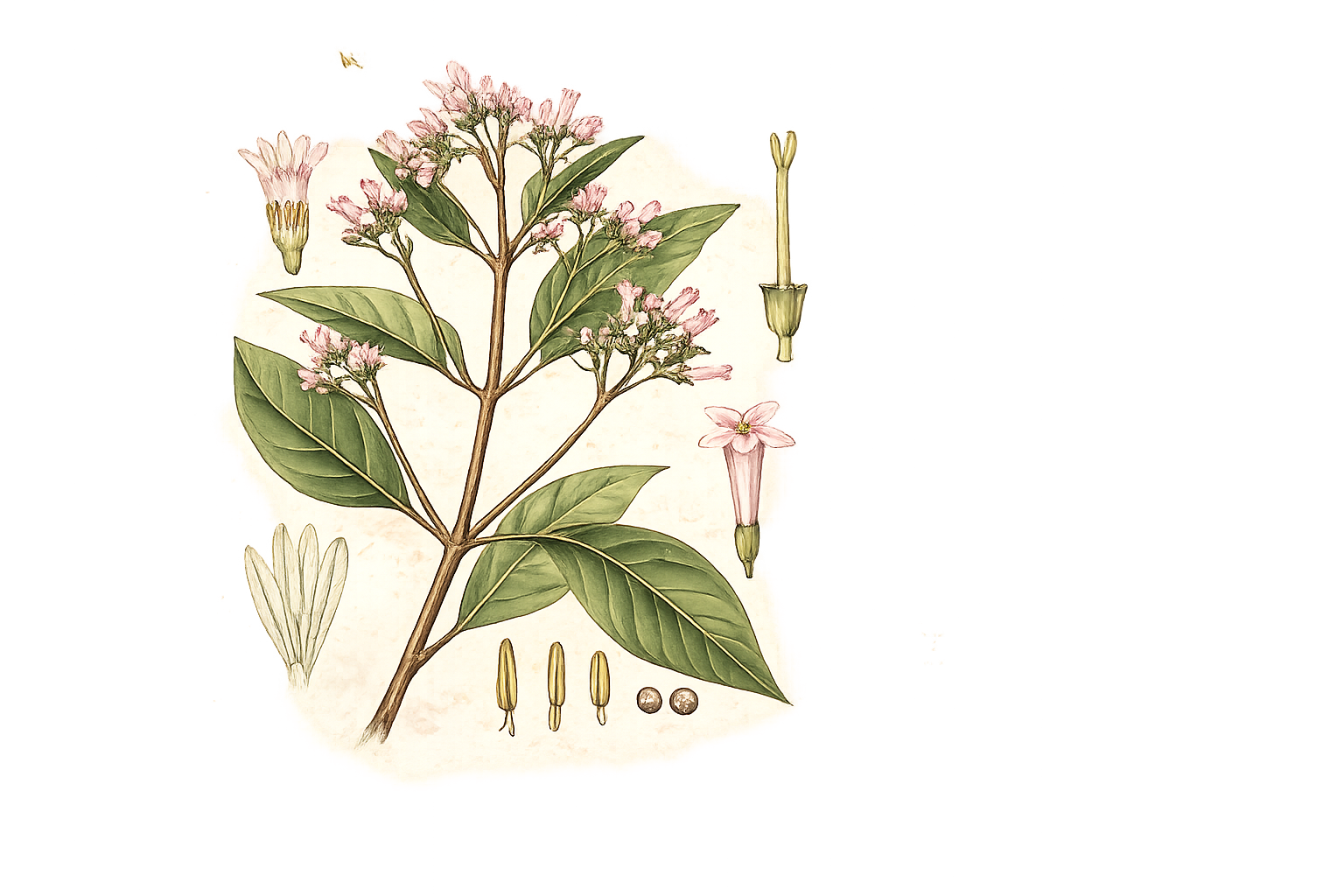 Cinchona officinalis botanical illustration