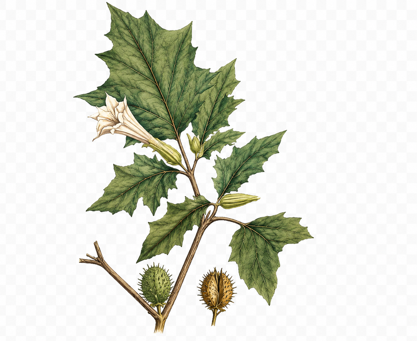 Datura stramonium botanical illustration